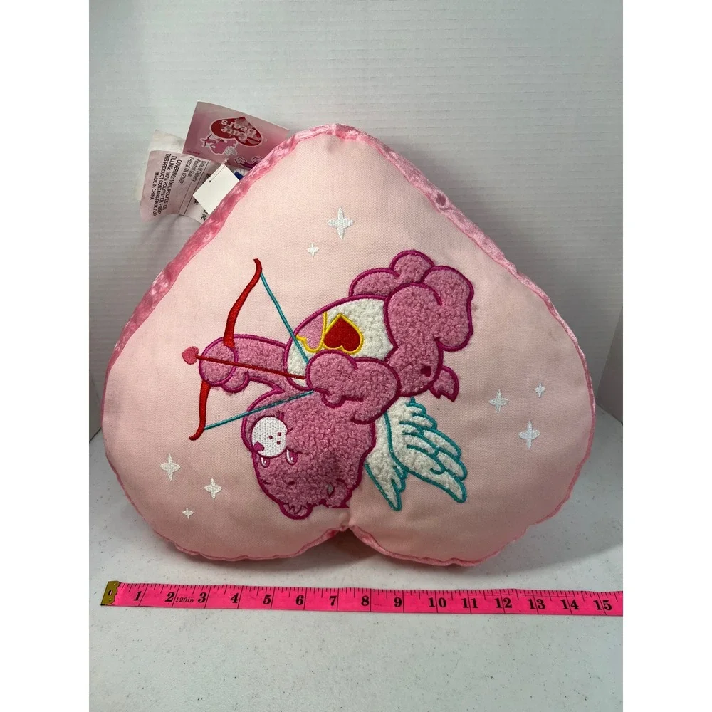 Care Bears Cupid Love-a-Lot Bear Heart Pillow Pink Velvet Trim PW196H NWT